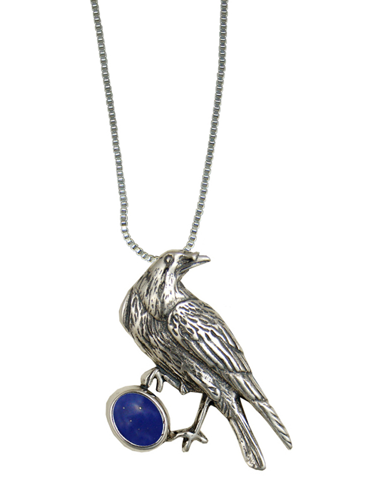 Sterling Silver Raven Pendant With Lapis Lazuli